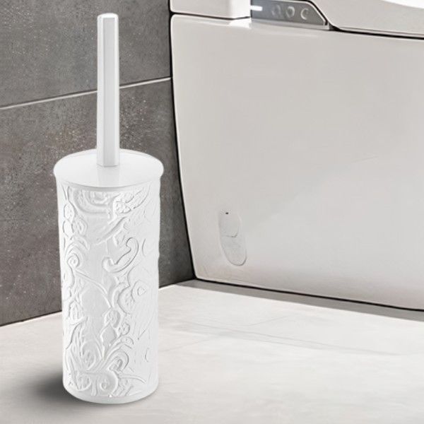 Білий туалетний йорж у підставці з рифленням "ажур", 379 Elif Elif Plastik