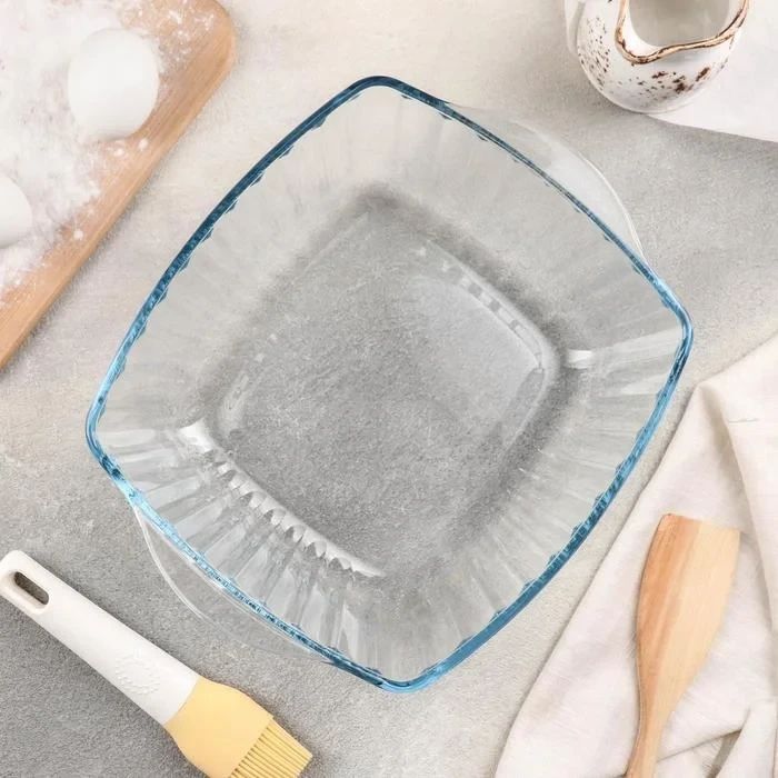 Квадратна скляна каструля з кришкою з жароміцного скла 1.2л, посуд в духовку Borcam