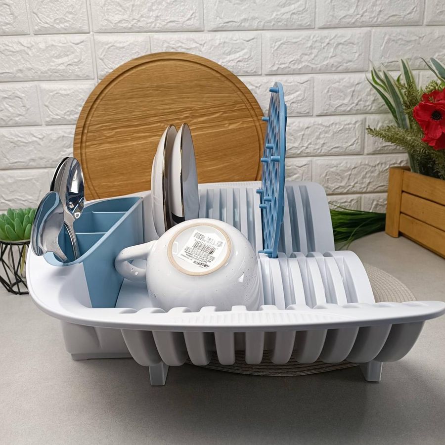 Белая пластиковая сушилка для посуды и столовых приборов Eurogold Eurogold