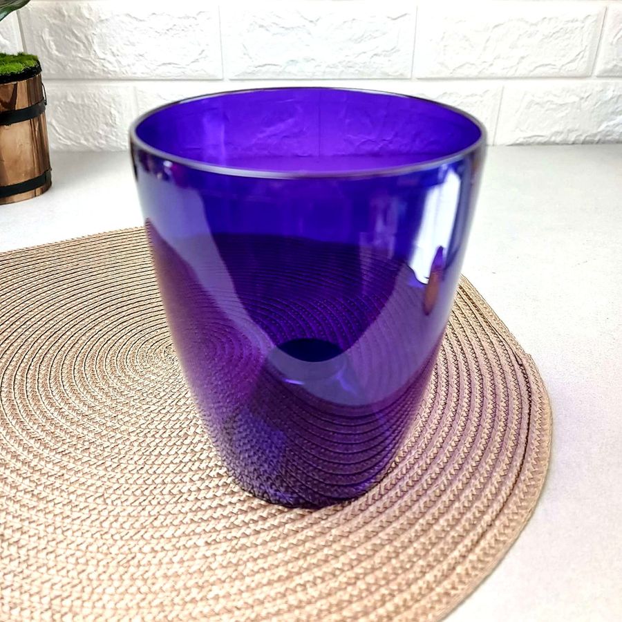 Высокий фиолетовый вазон для орхидеи с прозрачными стенками и сливом воды 24 см Алеана