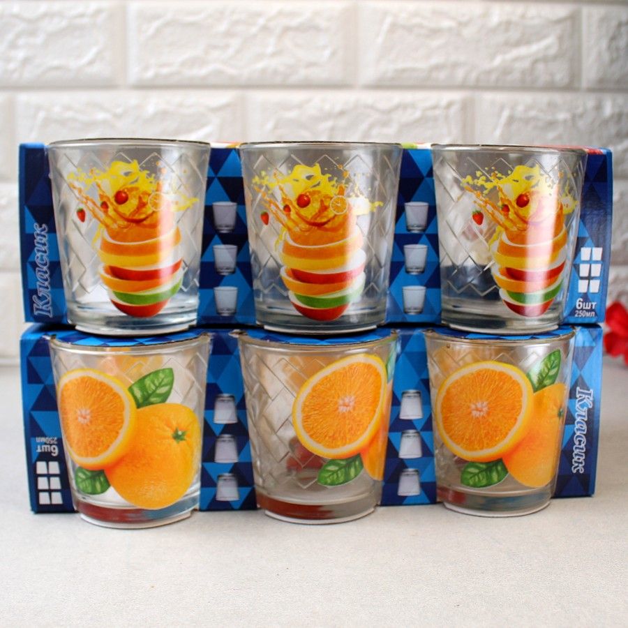 Набор низких стаканов с фруктовым орнаментом 6 шт 250 мл ОСЗ