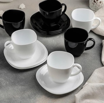 Чайний набір чашок з квадратними блюдцями Luminarc CARINE White&Black 6х220 мл (D2371) Luminarc