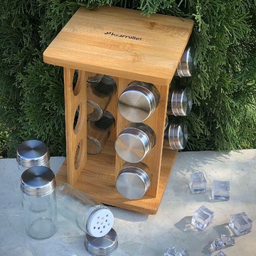 Набор ёмкостей для специй на квадратной деревянной подставке для сервировки стола Kamille