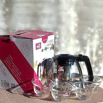 Чайник стеклянный заварочный с чашками без ручек HLS 950 мл (5540) Hell