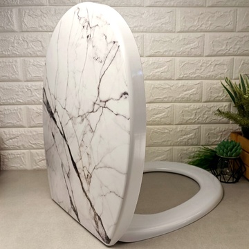 Твердая крышка-сиденье для унитаза с декорированием "белый мрамор", 372 Elif Elif Plastik