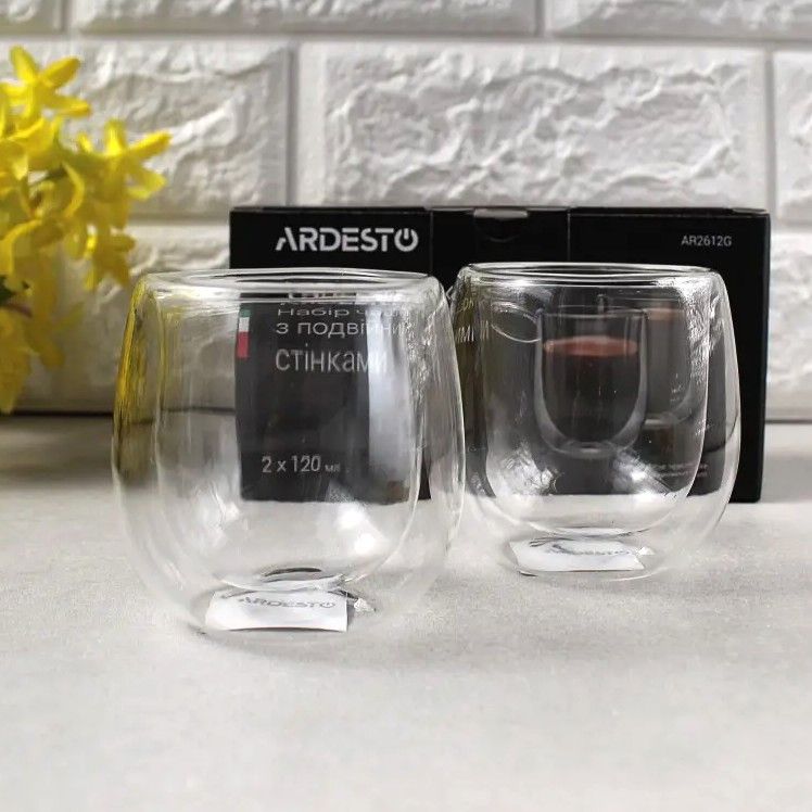 Набір склянок з подвійними стінками для кави Ardesto 120 мл 2 шт (AR2612G) Ardesto