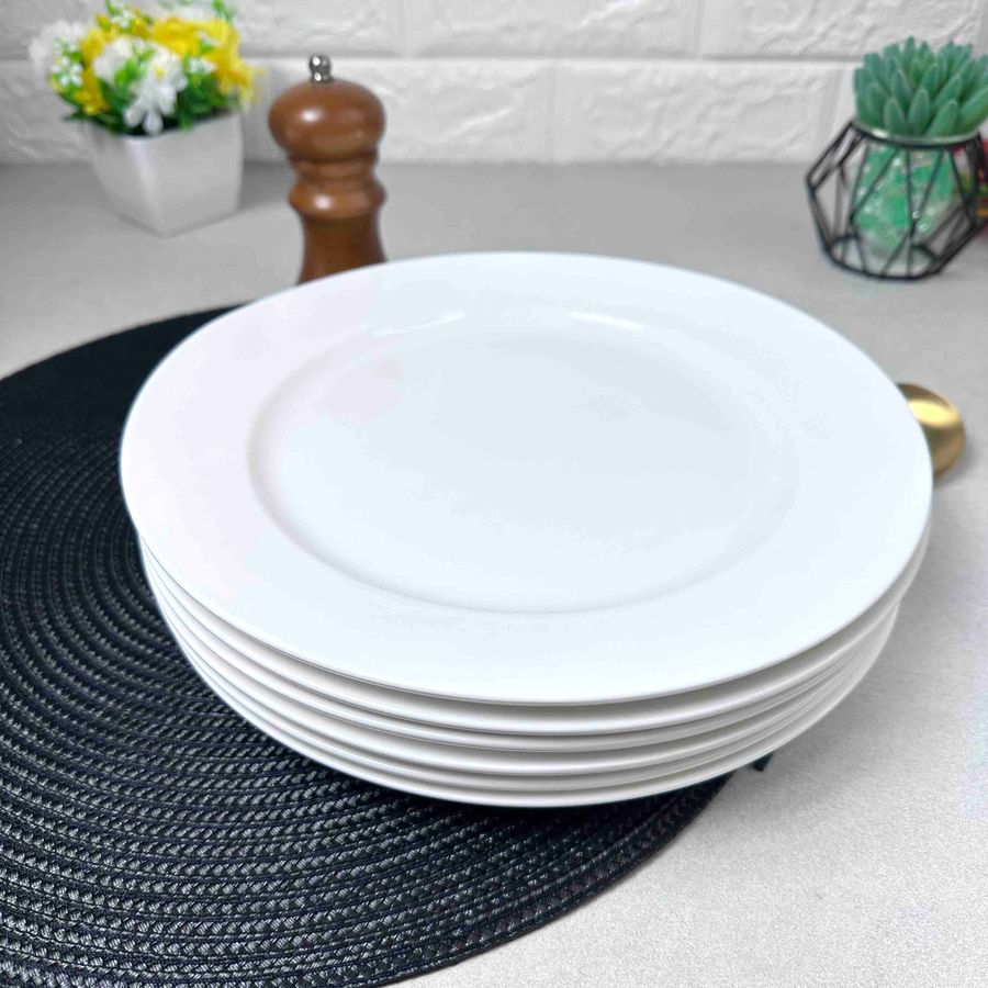 Набор белых фарфоровых тарелок 25 см 6 шт с бортиком ARDESTO Prato Ardesto