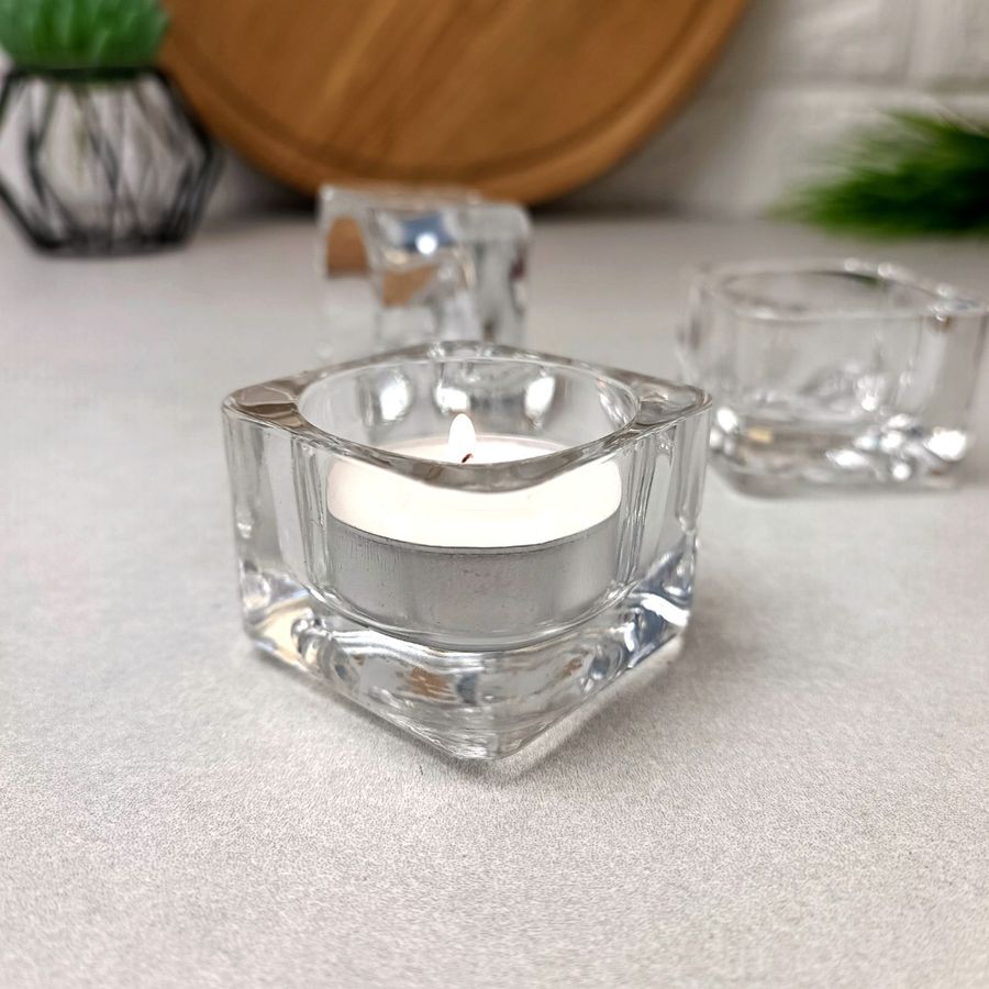 Скляний квадратний підсвічник зі свічкою UniGlass