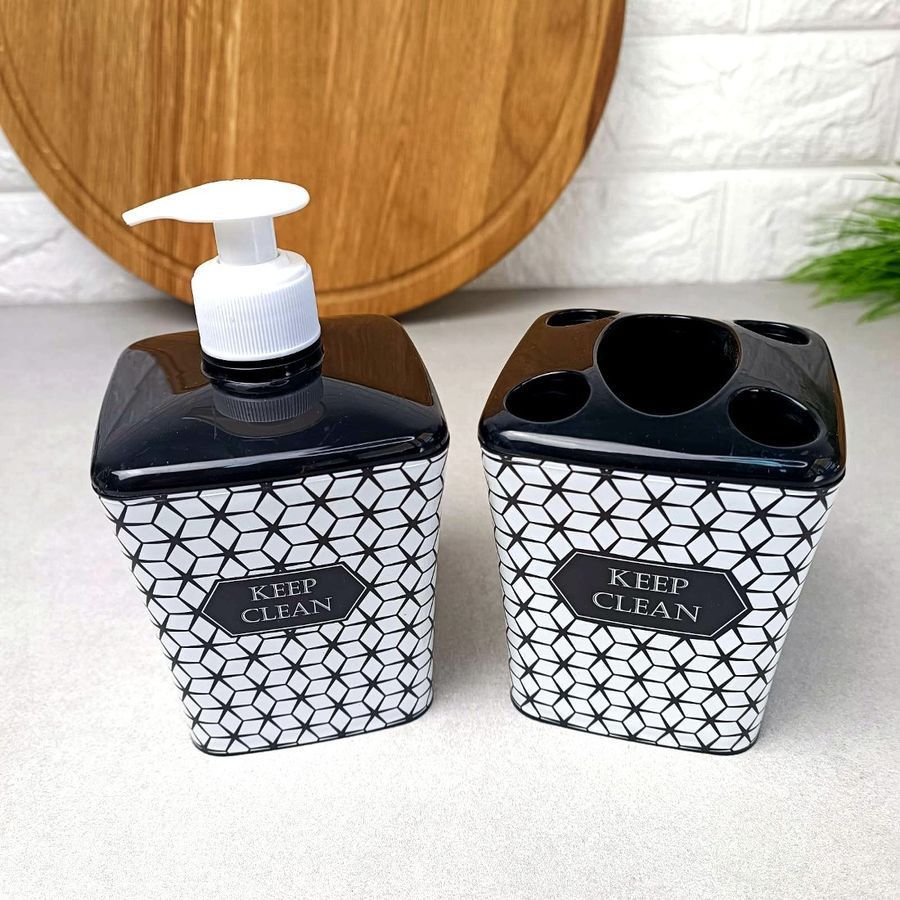 Декорированный набор в ванную дозатор для мыла и подставка для щеток Keep Clean, 392 Elif Elif Plastik