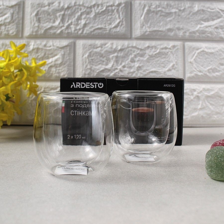 Набор стаканов с двойными стенками для кофе Ardesto 120 мл 2 шт (AR2612G) Ardesto