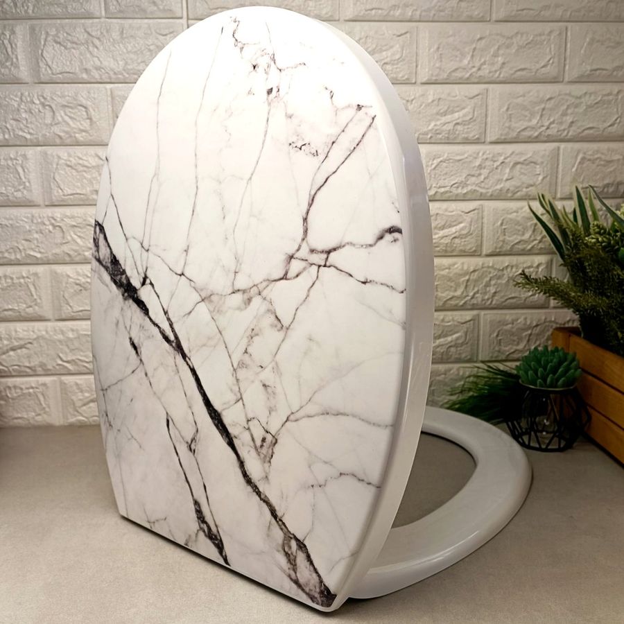 Тверда кришка-сидіння для унітазу з декоруванням "білий мармур", 372 Elif Elif Plastik
