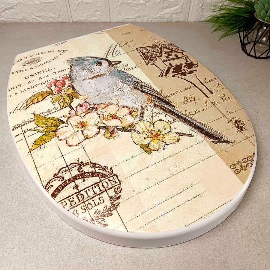 Тверда кришка-сидіння для унітазу з декоруванням "пташка", 372 Elif Elif Plastik