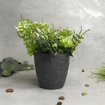 Серый декоративный цветочный горшочек 1.6 л Камни Elif Plastik 442-12 Elif Plastik