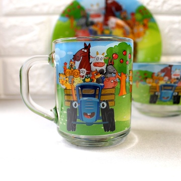 Набор детской стеклянной посуды 3 предмета с мульт-героями Синий трактор, Набор детской посуды, разноцветный Hell