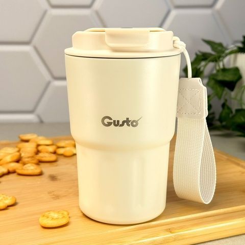 Термочашка з нержавіючої сталі з ремінцем 350 мл GT GR-1123 молочна Gusto GUSTO