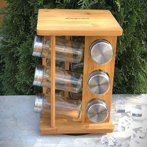 Набор ёмкостей для специй на квадратной деревянной подставке Kamille