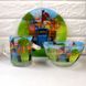 Набір дитячого скляного посуду 3 предмета з мульт-героями Синій трактор, Набір дитячого посуду, різнокольоровий