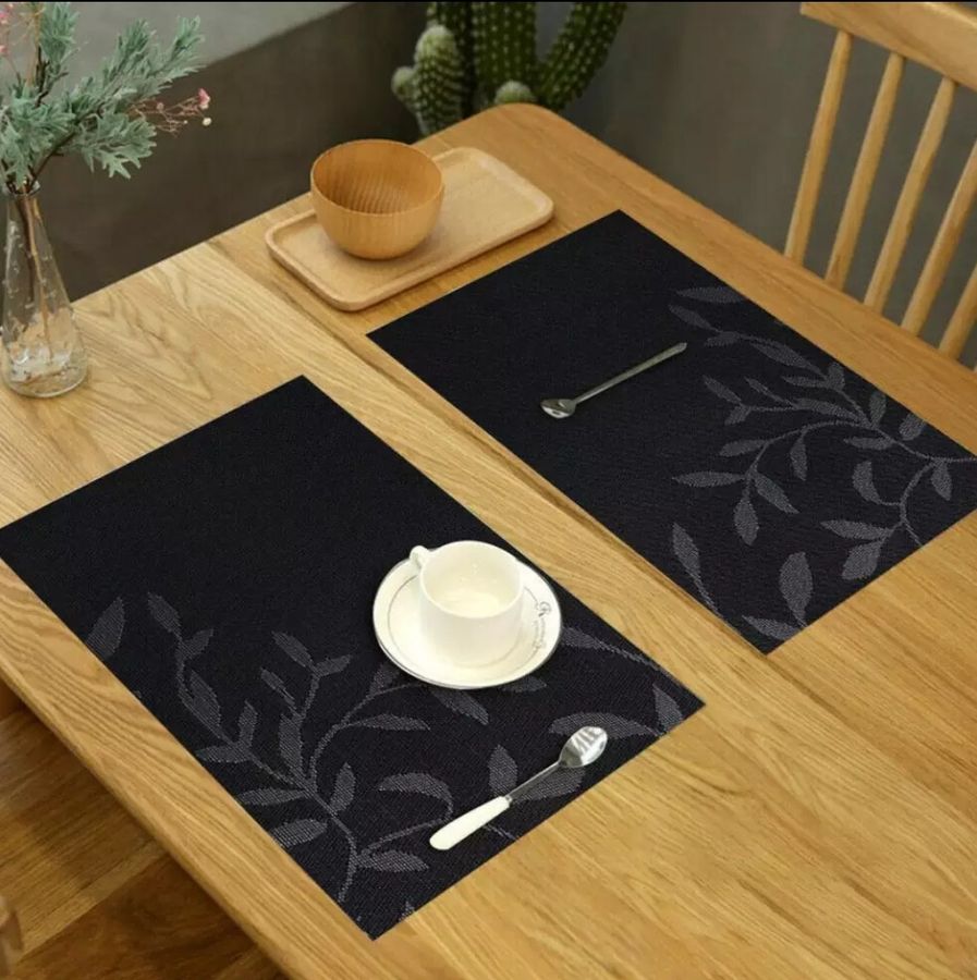 Салфетки-подложки двухсторонние под тарелку на стол с цветами 30х45см Чёрная (13-Г) Hell