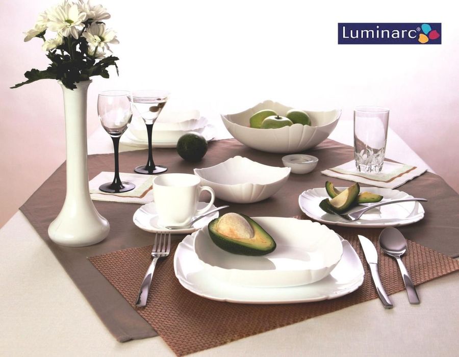 Класичний білий квадратний столовий сервіз Luminarc Lotusia 30 до Н3902 Luminarc
