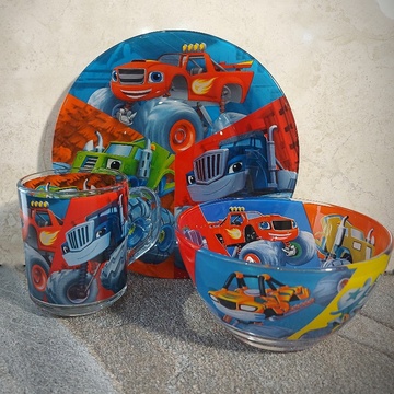 Набір дитячого скляного посуду 3 предмета з мульт-героями Вспиш, Набір дитячого посуду, різнокольоровий Hell