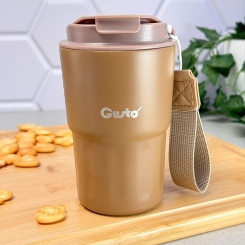 Термочашка з нержавіючої сталі з ремінцем 350 мл GR-1124 коричнева Gusto GUSTO