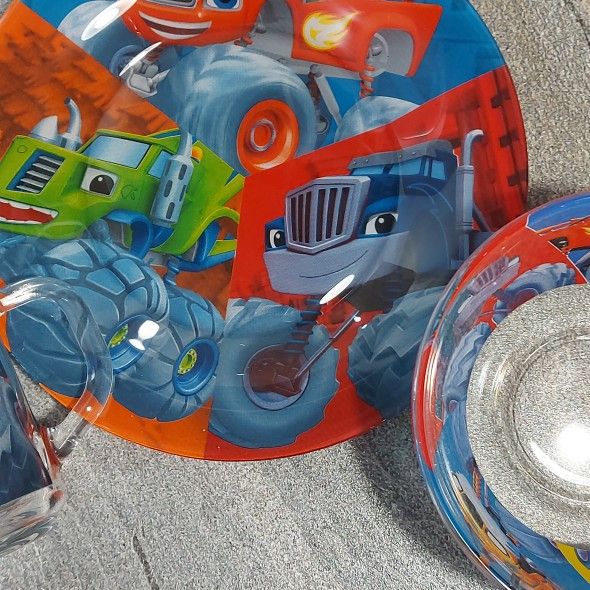 Набор детской стеклянной посуды 3 предмета с мульт-героями Вспыш, детская посуда Hell