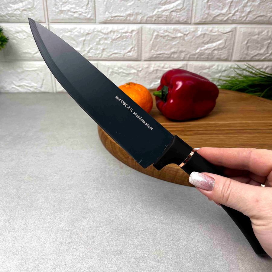 Черный кухонный нож 17.5 см с ручкой Soft-touch Oscar Grand Oscar
