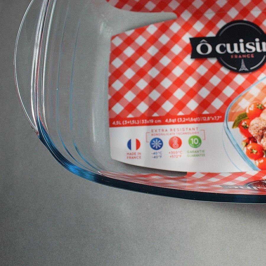 Жароміцна скляна форма для духовки з кришкою 4.5 л Cuisine, скляна каструля O Cuisine