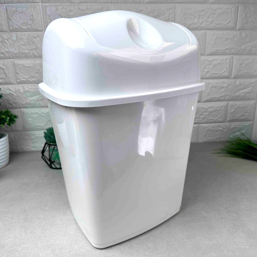 Белое мусорное ведро с поворотной крышкой 14 л для ванной комнаты Craft