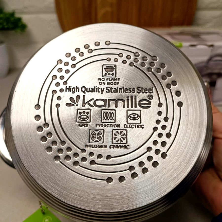 Кастрюля для индукции 2.1 л из нержавеющей стали с крышкой и полыми ручками Kamille Kamille