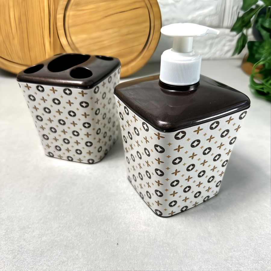 Квадратный набор в ванную дозатор для мыла и подставка для щеток, 392 Elif Elif Plastik