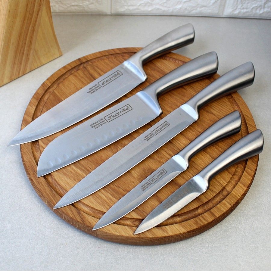 Набор ножей 6 предметов из нержавеющей стали на подставке Kamille Kamille