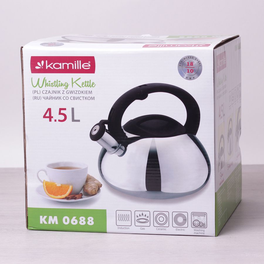 Чайник со свистком 4.5л из нержавеющей стали для индукции Kamille Kamille