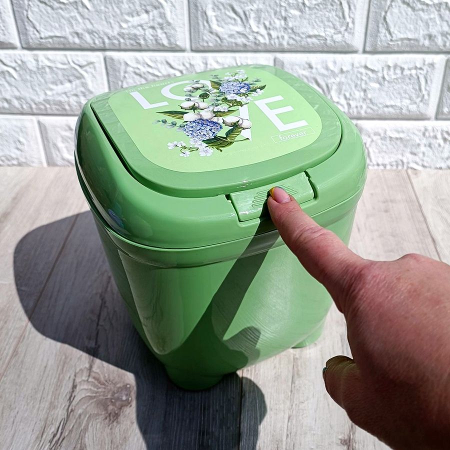 Зелёное мусорное ведро с откидной крышкой 4 л Elif Plastik