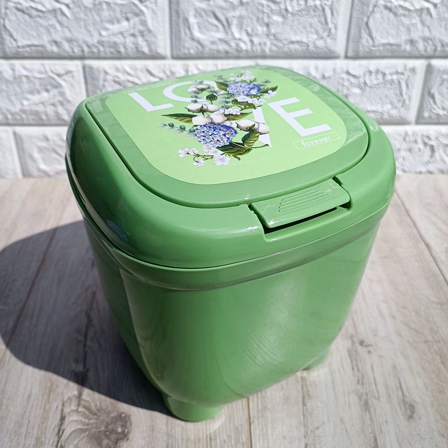 Зелёное мусорное ведро с откидной крышкой 4 л Elif Plastik