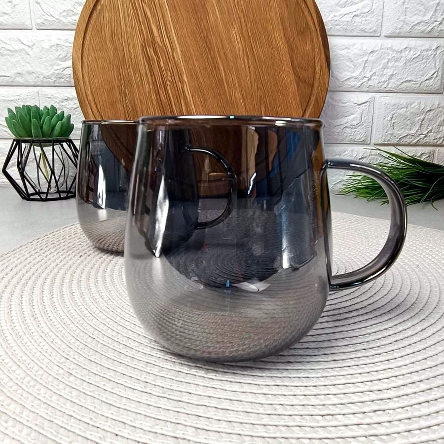 Чайна чашка 350мл Графітовий перламутр із боросилікатного скла Crystal Hell
