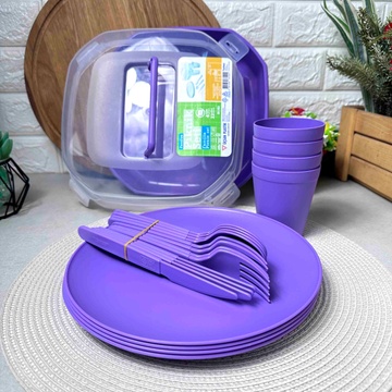 Пластиковый набор посуды для пикника 22 предмета на 4 персоны Фиолетовый Plastar Pak
