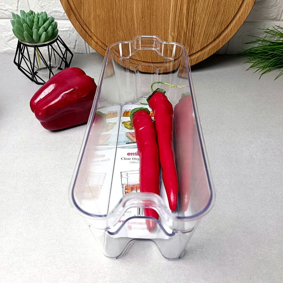 Узкий прозрачный секционный лоток-органайзер в холодильник для овощей и фруктов IRAK PLASTIK