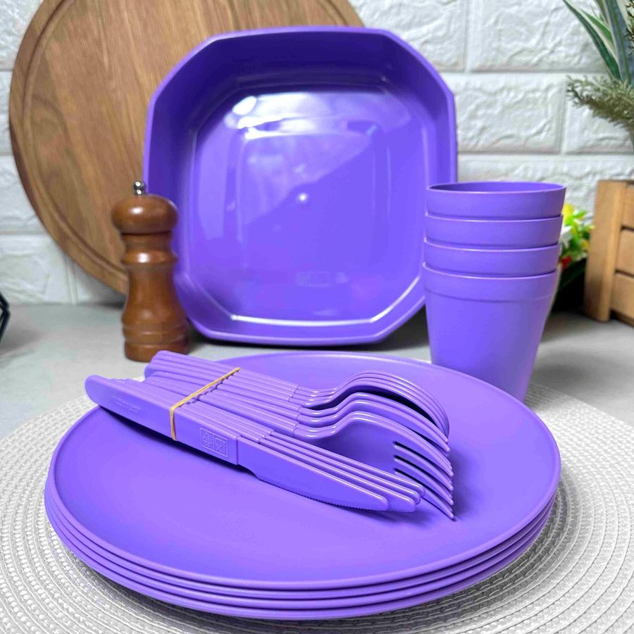 Пластиковий набір посуду для пікніка 22 предмети на 4 особи Фіолетовий Plastar Pak