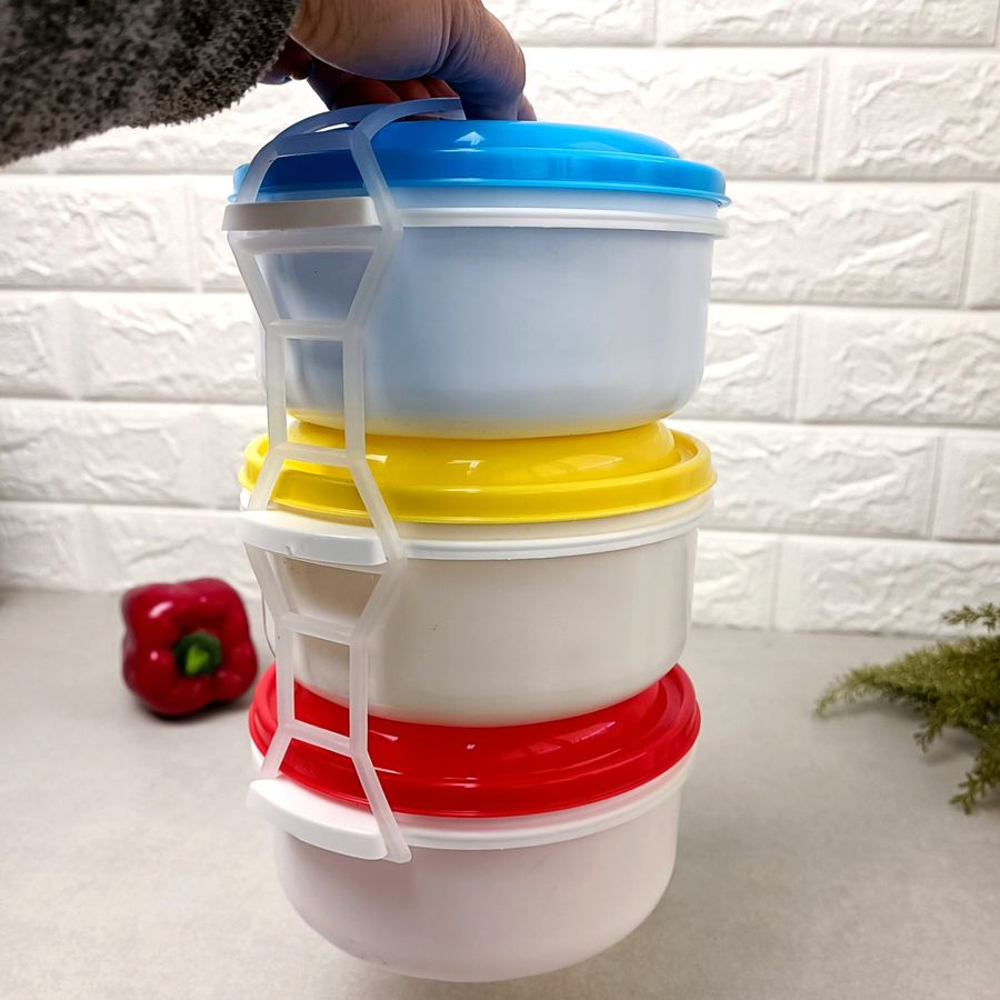 Набор круглых пластиковых судочков для пищи 1л 3 в 1 Алпласт