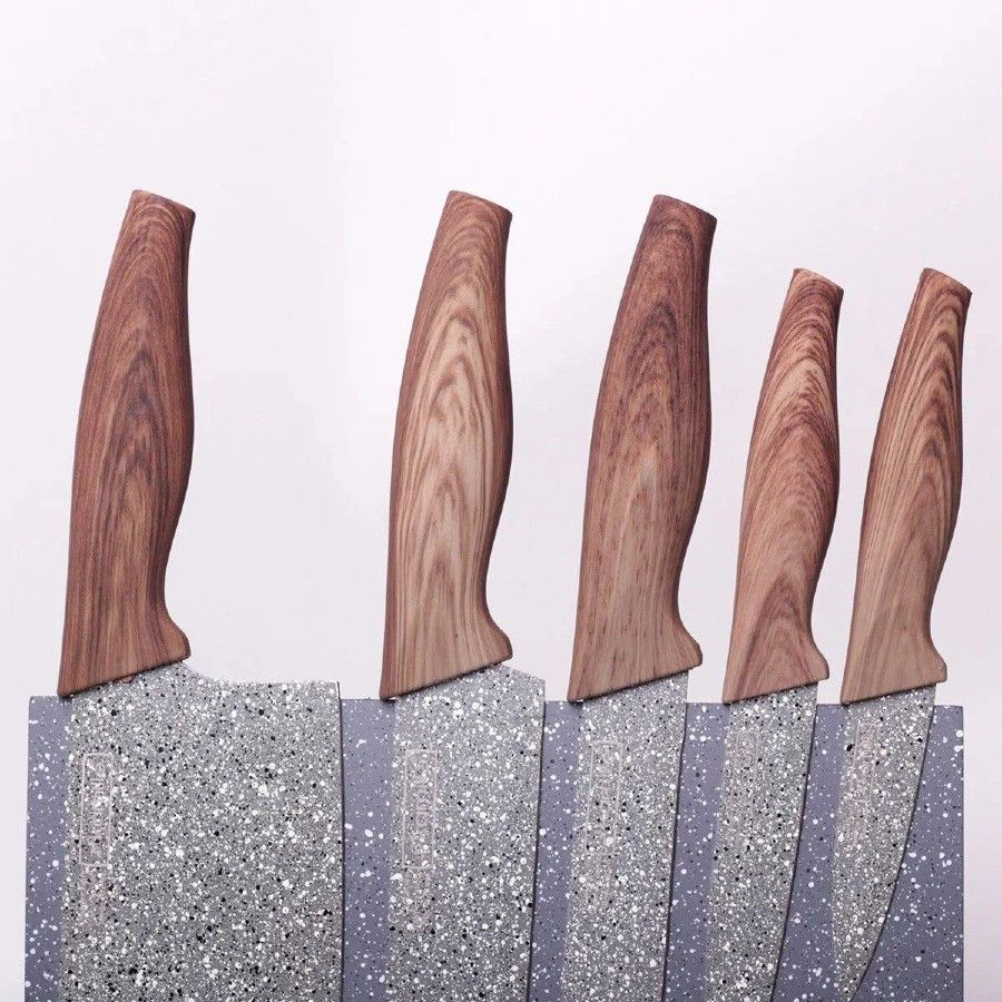 Набір універсальних мармурових ножів 6 предметів на магнітній мармуровій підставці Kamille