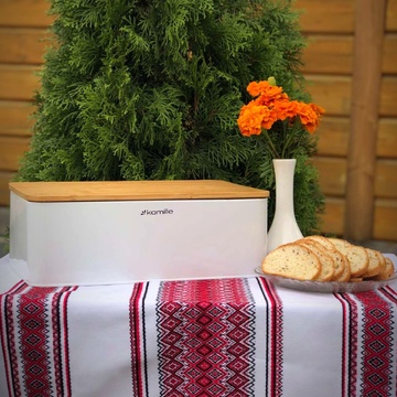 Хлебница компактная белая Kamille с крышкой-разделочной доской 33*21*12 см Kamille