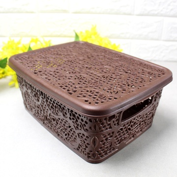 Ажурная коричневая корзинка для хранения с крышкой 4л Violetti