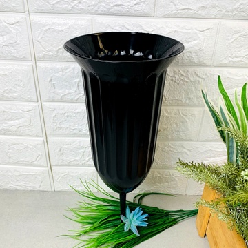 Чорний садовий пластиковий вазон зі штирем-стійкою, d16 Алеана Алеана