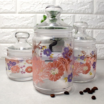 Набір банок для сипких продуктів з рожевим декором 3 предмета Luminarc Jar Alys (P2915) Luminarc