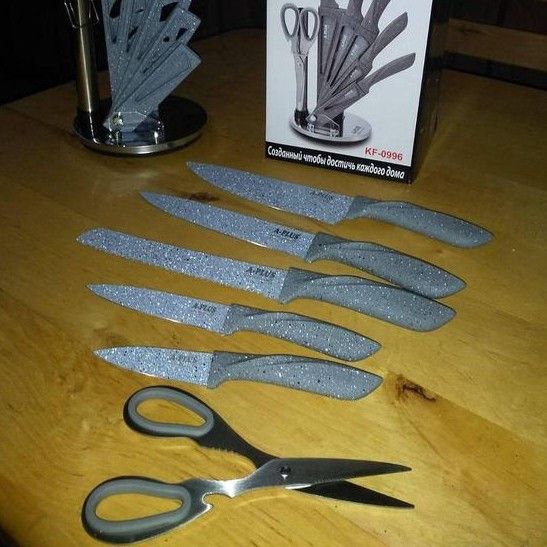 Набор кухонных ножей с ножницами 7 предметов на подставке 0996 А-П A-plus
