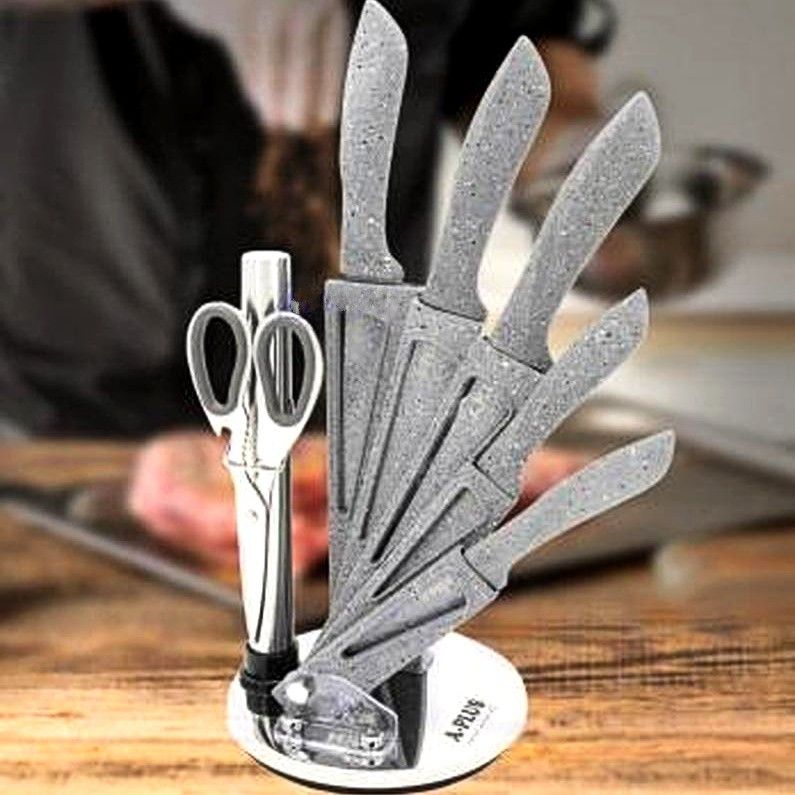 Набор кухонных ножей с ножницами 7 предметов на подставке 0996 А-П A-plus