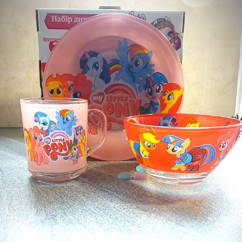 Набор детской посуды для девочек 3 предмета с мульт-героями Розовый Пони, разноцветный Hell