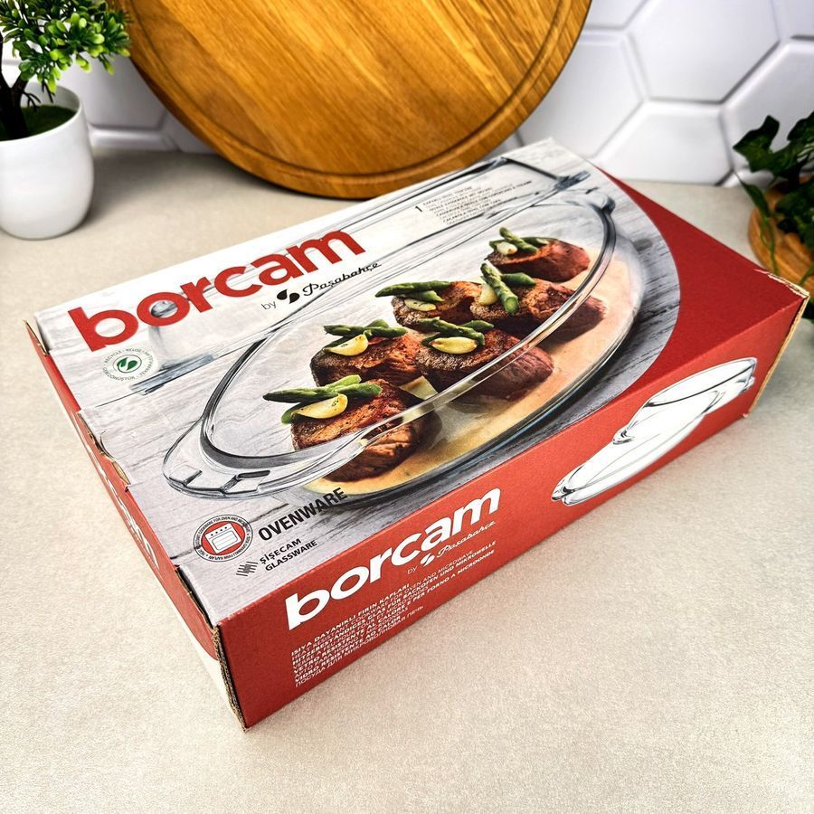 Овальная жаропрочная форма с крышкой 3.6 л Borcam, стеклянная утятница Borcam