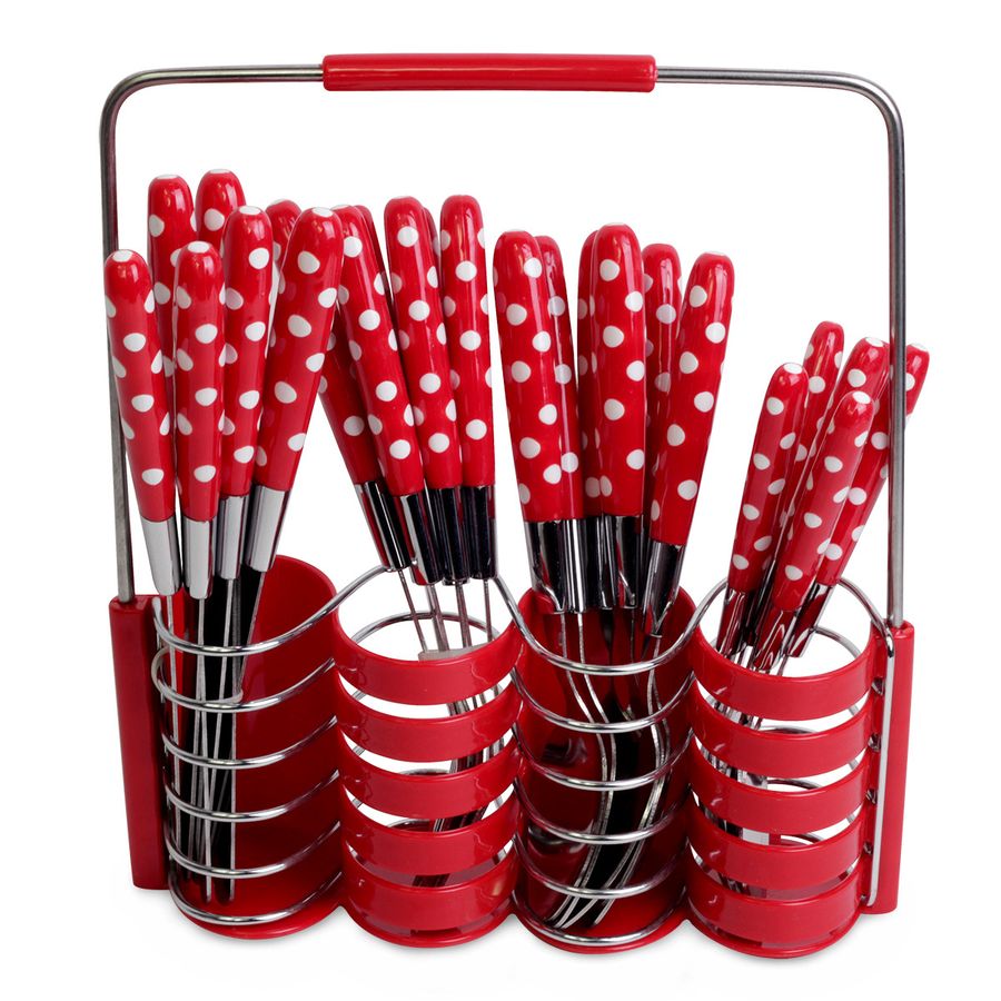 Набір столових приборів 24 пр. з нержавіючої сталі з пластиковими ручками і підставкою Kamille (кольори mix) Kamille